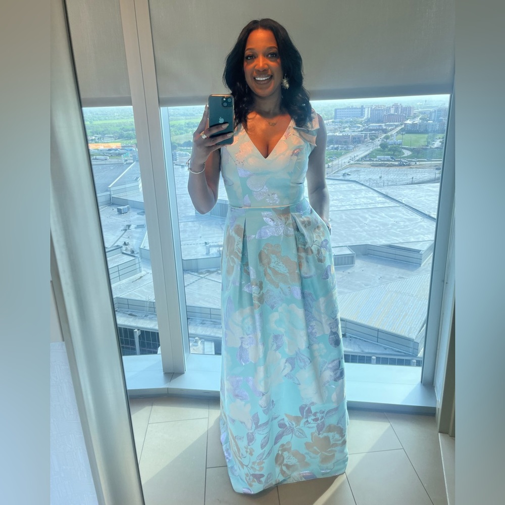 New: Adrianna Papell Embroidered Tulle Maxi Dress - Picture 1 of 7